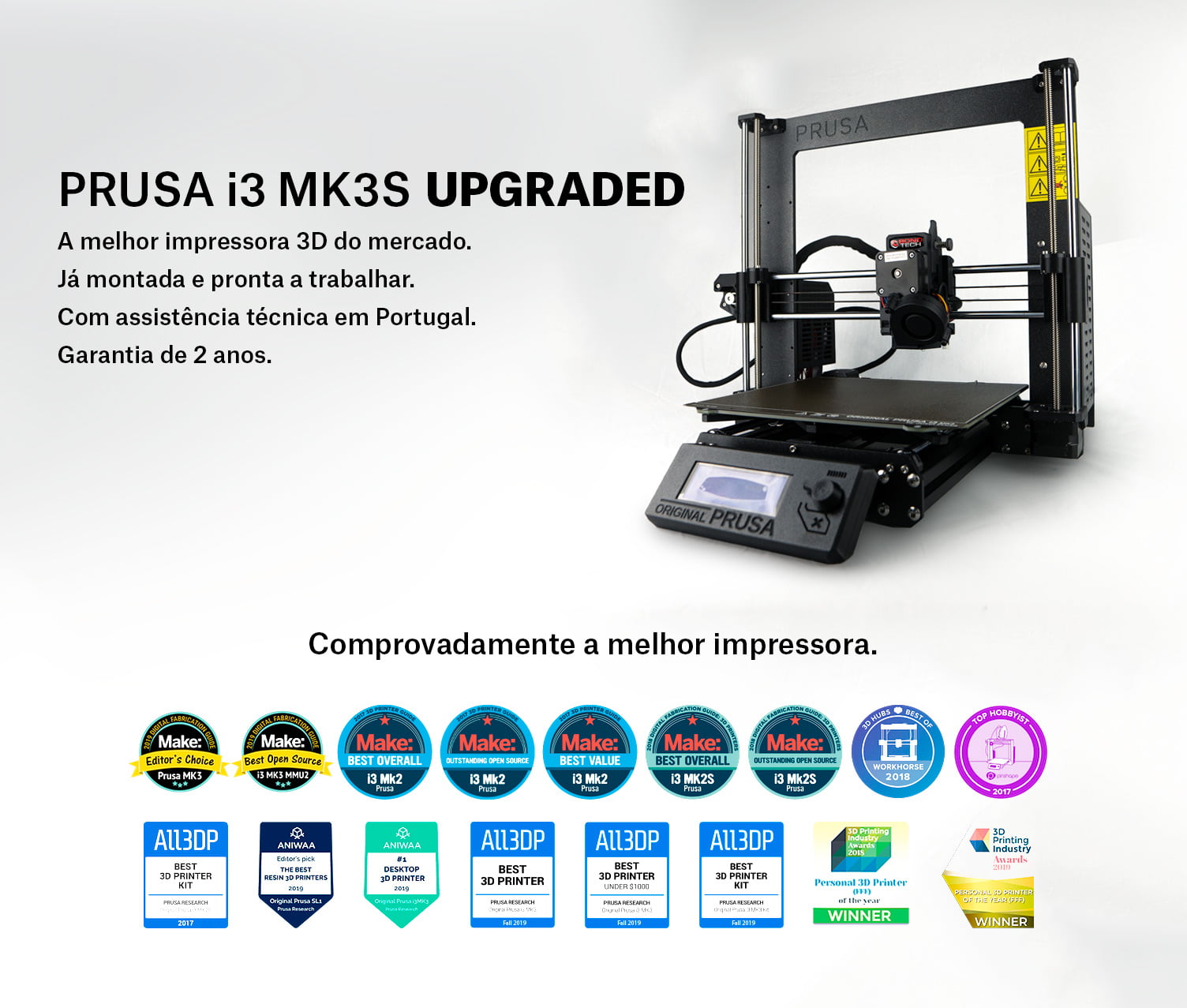 Impressora 3D modelo "Prusa i3 MK3S" com Upgrades em Portugal