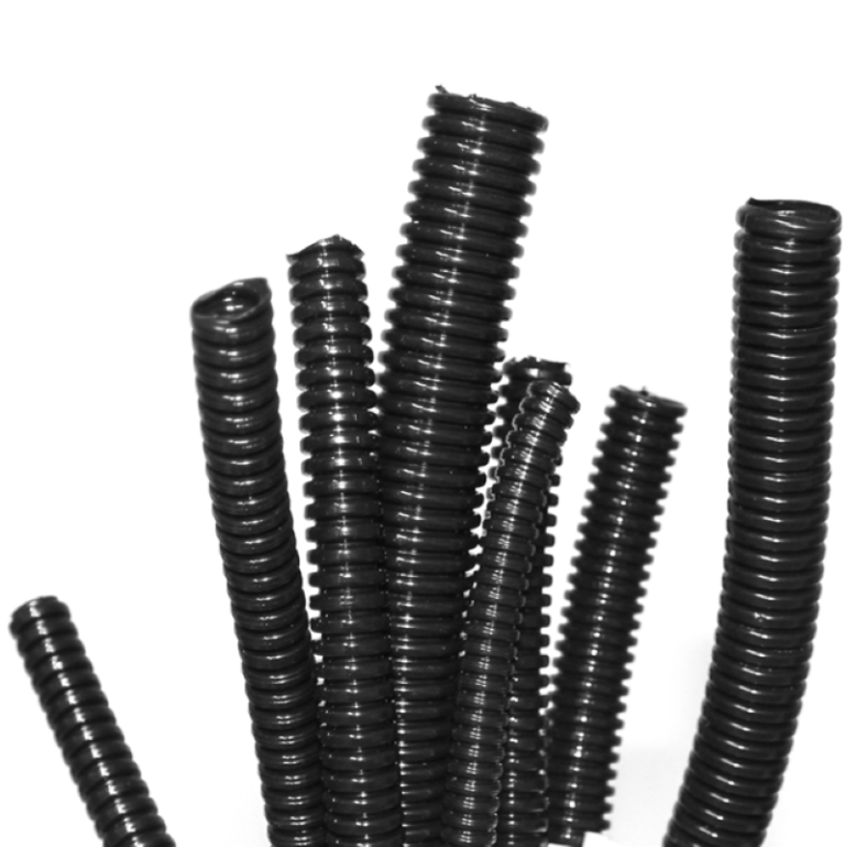 1m Tubo Anelado Corrugado PP 4.5mm diâmetro Fechado Preto (mangueira de plástico flexível passa cabos elétricos) - OEM