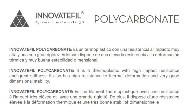 Innovatefil Polycarbonate M 750g Policarbonato Pc Natural Smart