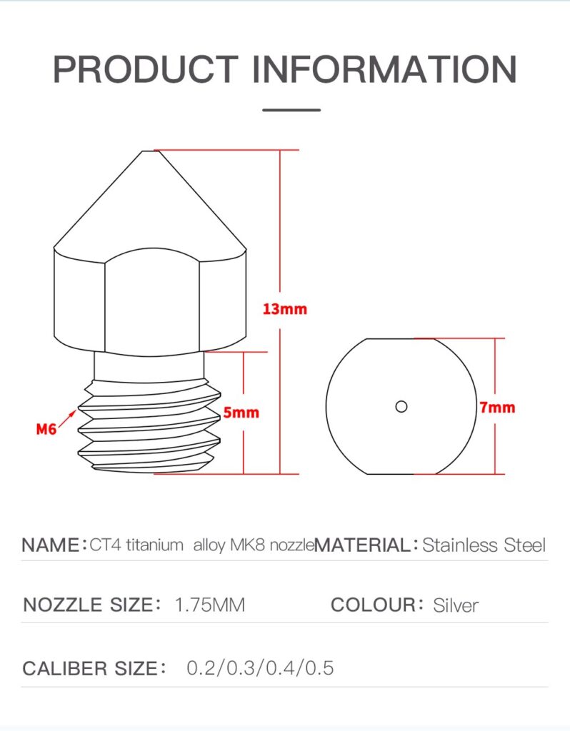 0.4mm Liga de Titânio TC4 Titanium Alloy Nozzle MK8  - AIMSOAR - Image 12