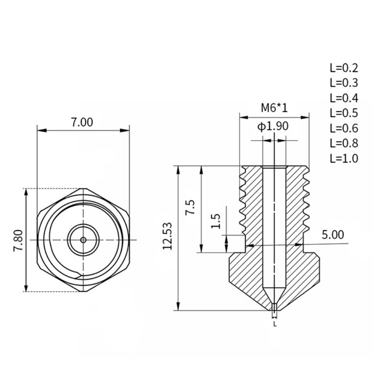 1mm C-SERIES Latão Nozzle V6 (compatível com E3D) - AIMSOAR - Image 4