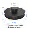 Polia Preta para Correia 6mm GT2 80 Dentes 18mm 5mm Furo Alumínio ( GT2 timing belt pulley) - AIMSOAR