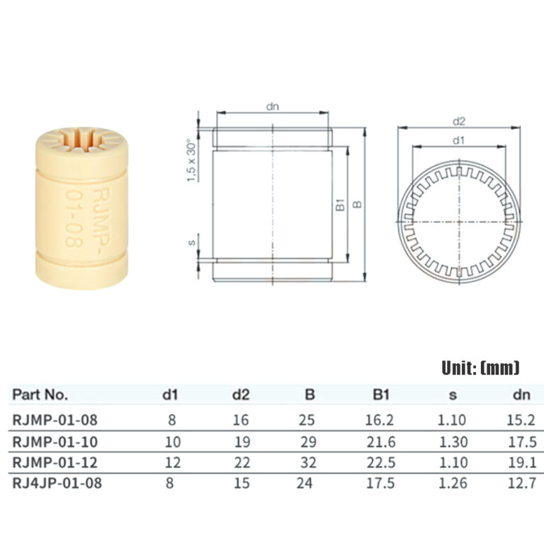 Rolamento autolubrificante Plastico RJMP01-12 12mm (Self-lubricating Plastic linear bearing ) - AIMSOAR - Image 2