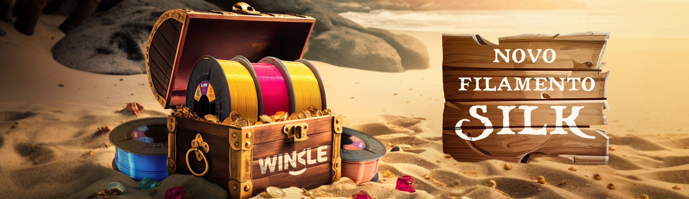 Banner promocional aos novos filamentos SILK da marca Winkle